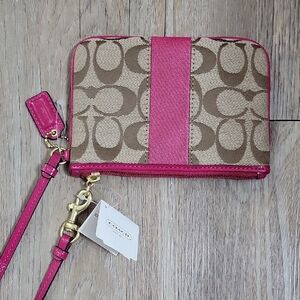 Coach Brown and Pink Canvas Wristlet